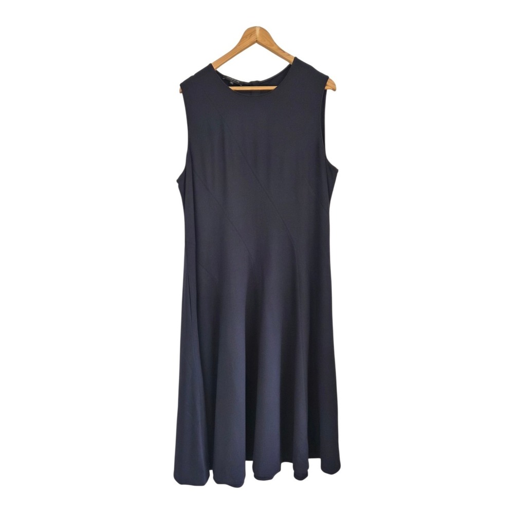 Lafayette 148 New York Dress Size 18 Dark Navy Sleeveless Fit Flare Stretch Midi